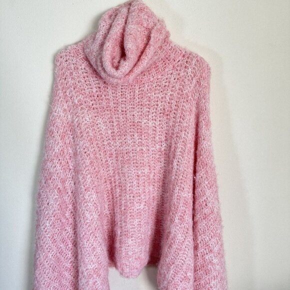 Anthropologie Funnel Turtleneck Neck Poncho One Size Knit Soft Pink Oversized - Picture 10 of 10